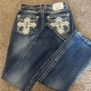 Answer Me Y2k Western Jeans with White Cross Embroidered Pockets